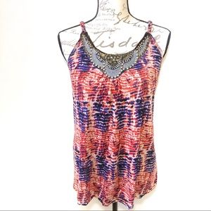 Sleeveless Tank Top Boho Multicolor Stretch Blouse